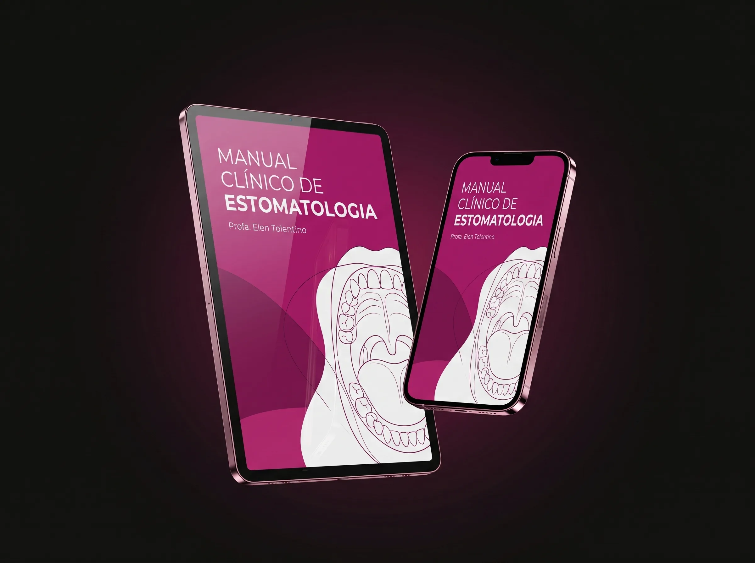 Manual Clínico de Estomatologia aberto no tablet e no celular, para consulta na cadeira