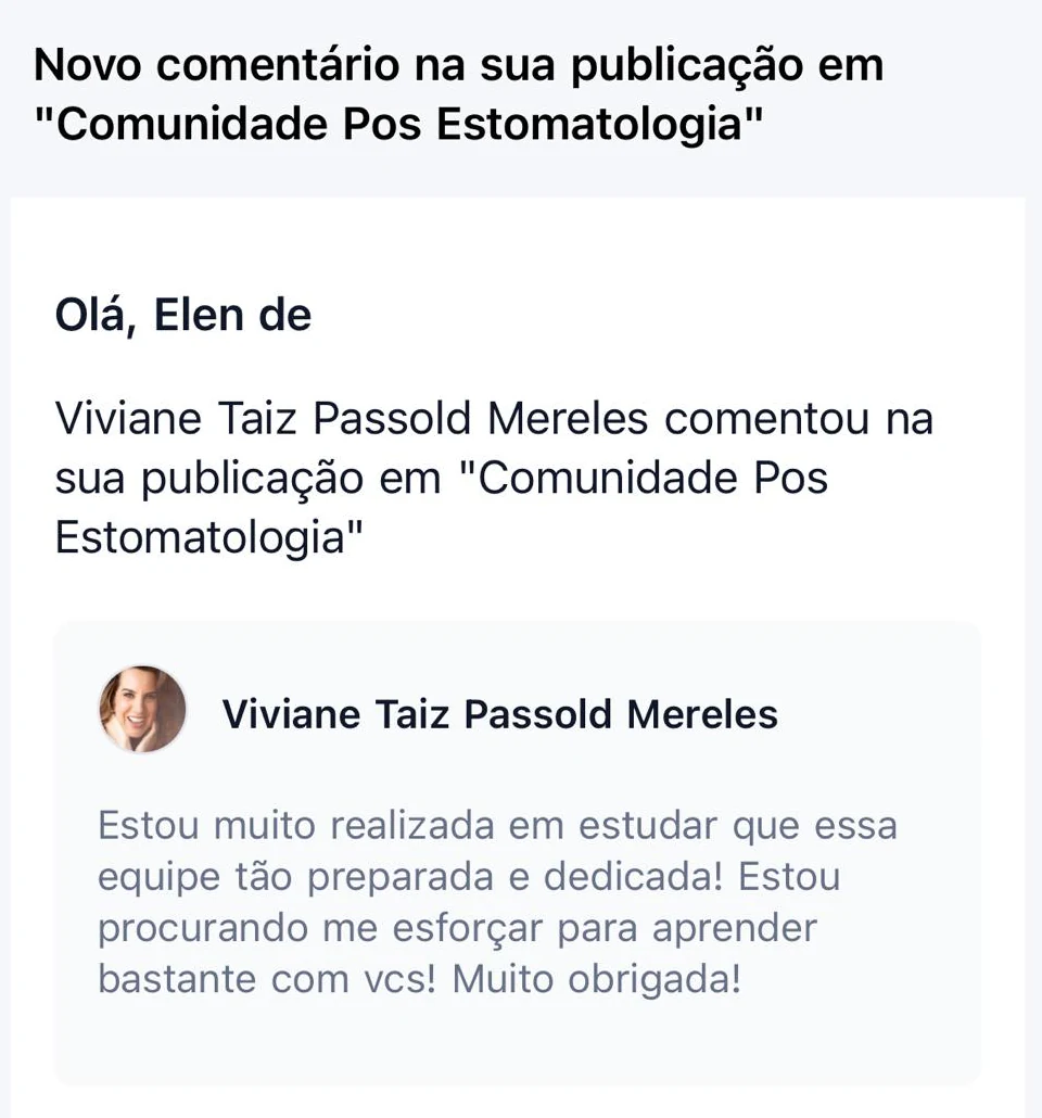 Comentário de Viviane Taiz Passold Mereles na Comunidade Pós Estomatologia